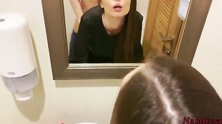 Natalissa gave a blowjob to her new boyfriend in the restaurant toilet