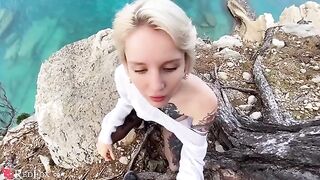 A cute girl passionately sucks dick on the beach, recalling her ex-boyfriend