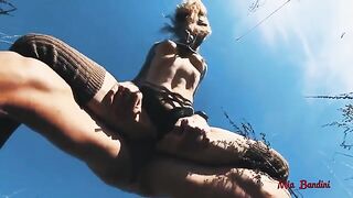 The guy fucked the cute girl in the picnic blanket outdoors