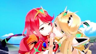 Mythra and Pyra fuck each other while their man watches at the Blade Motel