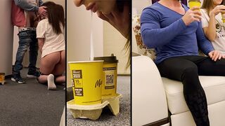 A delivery guy got his dick sucked by a cheating wife and cuckold husband