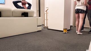A delivery guy got his dick sucked by a cheating wife and cuckold husband