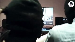 Babe playing crazy deepthroat game while giving a blowjob
