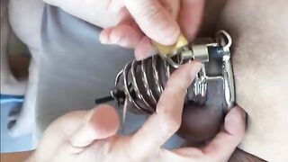 Prostate stimulation with chastity belt and electro-stimulation