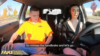 A hot student is having fun with her fake driving school teacher