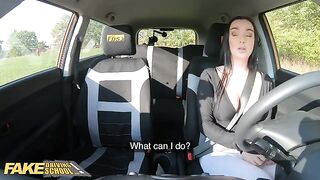 A hot student is having fun with her fake driving school teacher