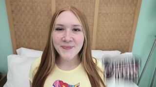 Redhead with freckles and red pubic hair gets her pussy railed in POV style