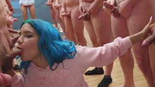 Min Galilea swallows a massive amount of cum in a hot bukkake scene