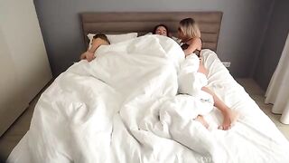 The sexiest threesome with a seductive blonde stepmom and girlfriend