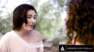 Casey Calvert and Arabelle Raphael share a cock in an intense threesome with Chad Alva