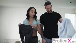 The couple cannot restrain their passion for each other, caught in the heat of the moment