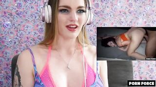 Pretty brunette Carly Rae reacts to rough sex video