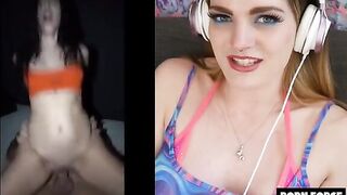 Pretty brunette Carly Rae reacts to rough sex video