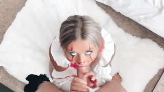 Babe imitated a psychopath and sucked my cock before the party