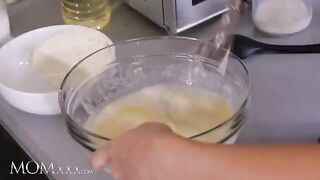 Czech stepmom Florane Russell and her stepdaughter Jenny Wild in a steamy kitchen encounter