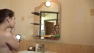 Mature woman with big tits masturbating early in the morning to reach orgasm