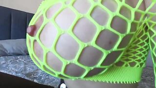 A green-haired whore with big natural tits who loves to get fucked