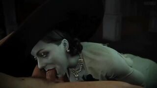 Lady Dimitrescu sucking cock with her deep throat in an intense scene