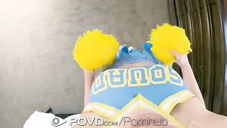 Cheerleader fucks hard and receives a facial explosion in this immersive POV video