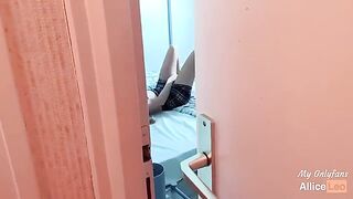 I spy on my stepsister as she masturbates then I offered her my cock and she accepted!