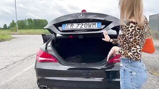 Young Italian girl buys a used car and fucks the salesman in it