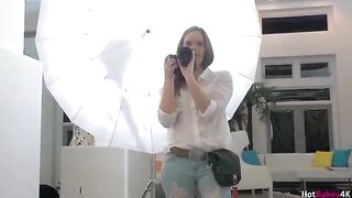 The photographer fucked in the pussy by two girls with tongues, showcasing skill