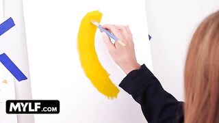 Artistic milf with huge boobs fucks her nude painting male model