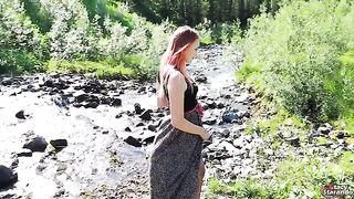 Steaming redhead teen gets banged outdoors and cummed inside