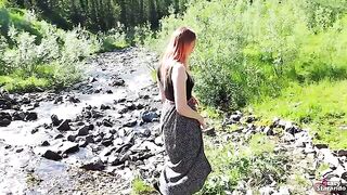 Steaming redhead teen gets banged outdoors and cummed inside
