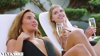 Dream threesome with hot girls Agatha, Freya and Lika on a stunning beach