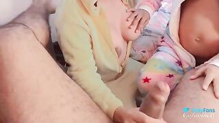 A trio with a 6 months pregnant woman who loves to eat cock