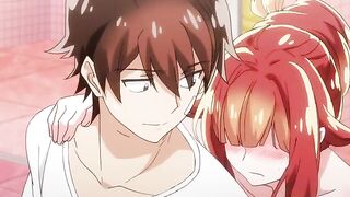The red-haired tsundere girl with small tits gets fucked in missionary position