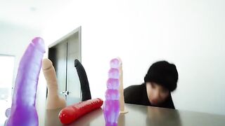 I fucked my ass and pussy with neighbor's dildos until I squirted