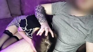 The guy got horny next to a slim girl and fucked her mouth