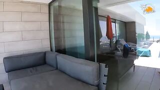 Blonde with tattoos Yuli pleases her boyfriend with intimate poolside action