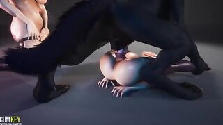 Beautiful women are getting fucked by a werewolf in 3D