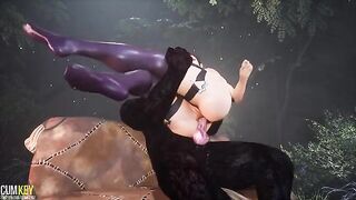 Furry werewolf gets his dick sucked by a busty girl