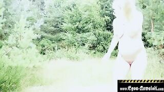 Pregnant blonde fucked outdoors by an old man