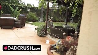 Fit girl lets pervert stepdad finger and fuck her by the pool