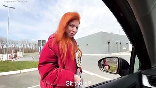 Stranger swallows cock to the throat in public