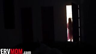 Lucky dude slides his dick between stepmom’s huge natural boobs