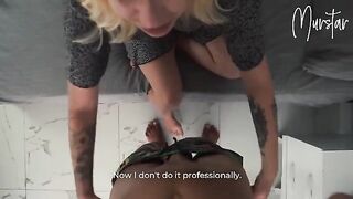 A hot blonde is fucking with a cleaner man in 4K