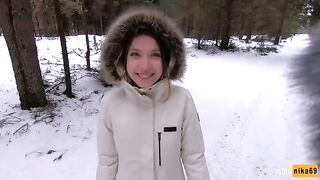 I like to have sex quickly in nature even in the snow - Cum on my pretty face POV