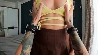 A gorgeous blowjob and a juicy cumshot on the tits and in the mouth