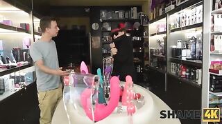 A mature woman bought a dildo at the sex shop and fucked with her neighbor