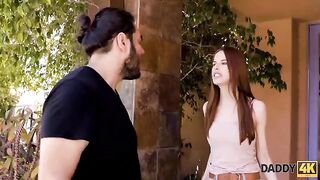 A young slim girl is having fun with a handsome man