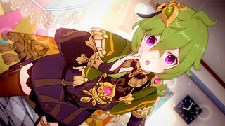The sex of a beautiful girl in the style of Genshin Impact