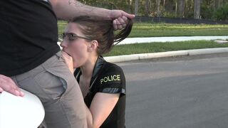 A cop in a female uniform gets her way with me outside