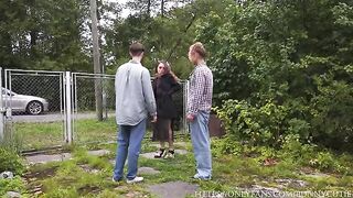 A beautiful babe got her pussy railed in the village hard
