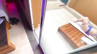 Redhead takes off her bikini and has sex with an employee